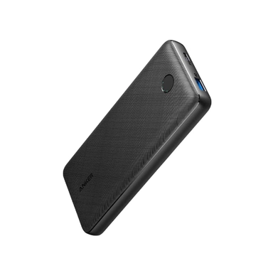 Anker black slim power bank with textured design and USB output