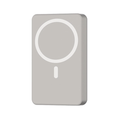 Gray MagSafe-compatible wireless power bank with minimalist design