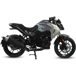 Black and silver naked sport motorcycle, side view on white background.