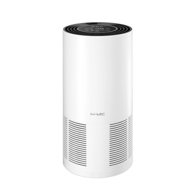 white, cylindrical air purifier.