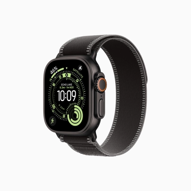 Black Apple Watch showing fitness display and sport band