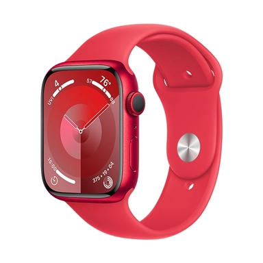 Red Apple Watch with matching band and vibrant display