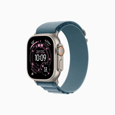 Apple Watch with blue fabric band and rugged design