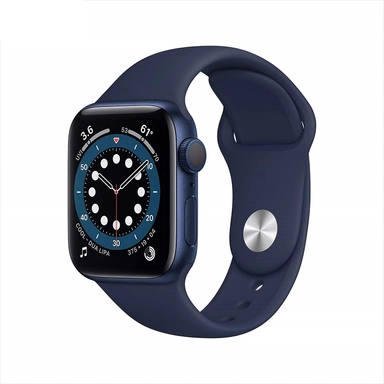 Navy blue Apple Watch with matching band and round-style display