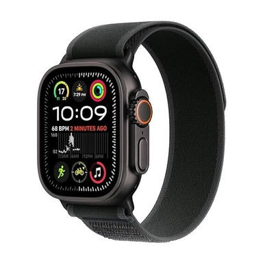 Apple Watch with black fabric band and colorful activity display