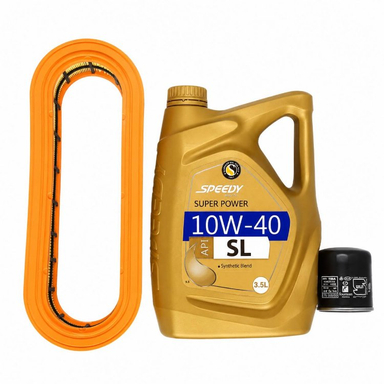 روغن موتور اسپیدی مدل سوپر پاور 10W40 SL حجم 3.5 لیتر به همراه فیلتر هوا و فیلتر روغن مناسب برای خودروهای تیبا و ساینا و کوئیک