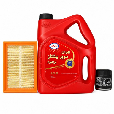 روغن موتور بهران مدل سوپر پیشتاز پریمیوم 20W-50 SL حجم 4 لیتر به همراه فیلتر هوا و فیلتر روغن مناسب برای خودرو پراید