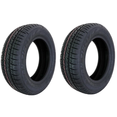 Pair of Kavir Tire Special tires on shiny alloy wheels, $175/70$ R $13$.
