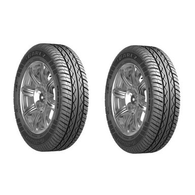 Pair of Barezz Premium Drive car tires on alloy wheels with a rugged, blocky tread.
