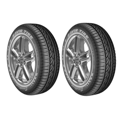 Pair of Kavir Tire Tondar KB-11 tires on shiny alloy wheels.