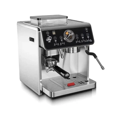 black Philips automatic espresso machine with digital touch display and milk frother.