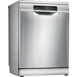 Silver stainless steel dishwasher with a black top digital control panel