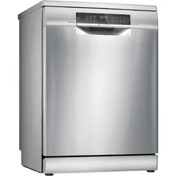 Stainless steel freestanding dishwasher with a black digital control panel
