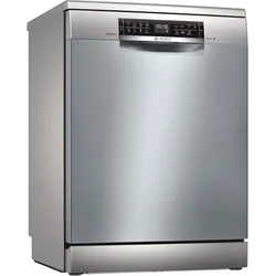 Stainless steel freestanding dishwasher with a black digital control panel