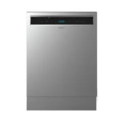 Stainless steel dishwasher with a wide black digital control panel