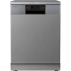 Gray stainless steel dishwasher with a central black digital control panel