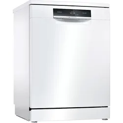 White freestanding dishwasher with a black top digital control panel