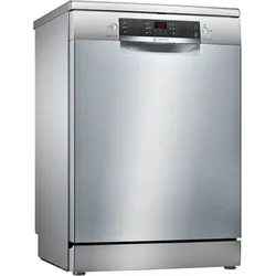 Stainless steel freestanding dishwasher with a black digital control panel