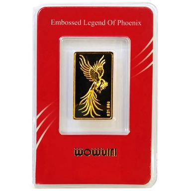 Gold bar with phoenix design on red WOWUI packaging