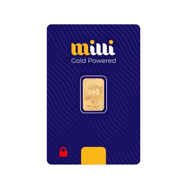 Mili gold bar card with blue background and yellow logo design