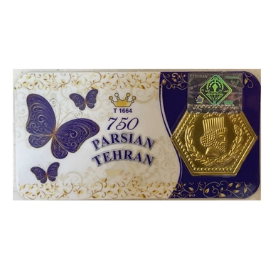 Parsian Tehran 750 gold bar card with butterfly design and golden details