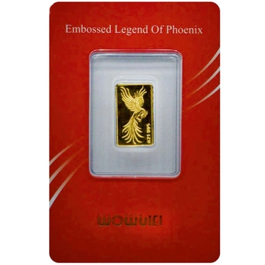 Gold bar with phoenix design on red WOWUI card packaging