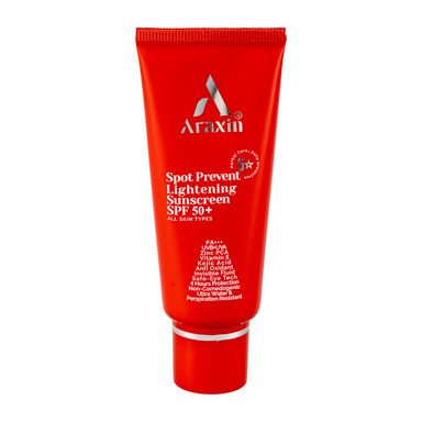 کرم ضد آفتاب بدون رنگ آراکسین SPF50 مدل روشن کننده لک پوستی شماره 00 مناسب انواع پوست وزن 40 گرم