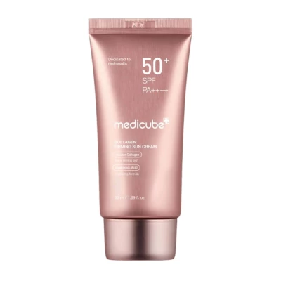 کرم ضد آفتاب بدون رنگ دست و صورت مدیکیوب spf50 مدل کلاژن محافظ UVA،UVB مناسب برای انواع پوست حجم 50 میلی لیتر