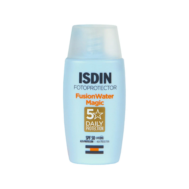 فلوئید ضدآفتاب بدون رنگ ایزدین SPF50 مدل Fusion Water Magic مناسب انواع پوست حجم 50 میلیلیتر