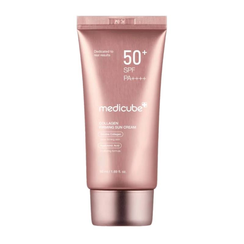 کرم ضد آفتاب بدون رنگ دست و صورت مدیکیوب spf50 مدل کلاژن مناسب برای انواع پوست حجم 50 میلی لیتر