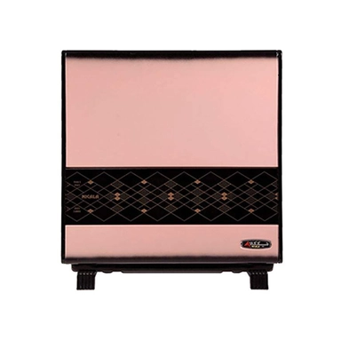 Pink and black gas heater with decorative front panel design
