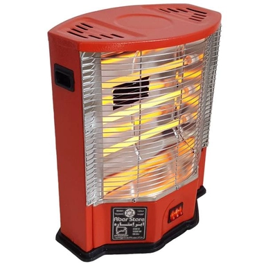 Compact electric heater with orange body and visible heating elements