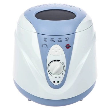 White and blue Pars khazar air fryer for cooking.