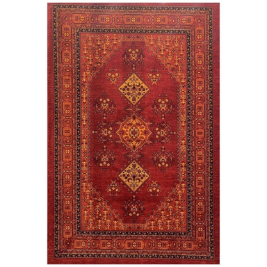 فرش ماشینی طرح گبه بلوچ کد 2822 رنگ زمینه لاکی