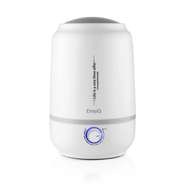 EmsiG white humidifier with adjustable control dial and minimalist design