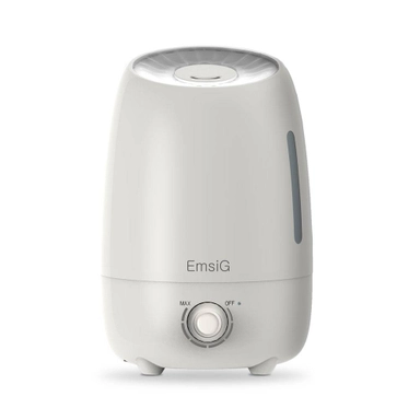 EmsiG white humidifier with water level window and adjustable control dial