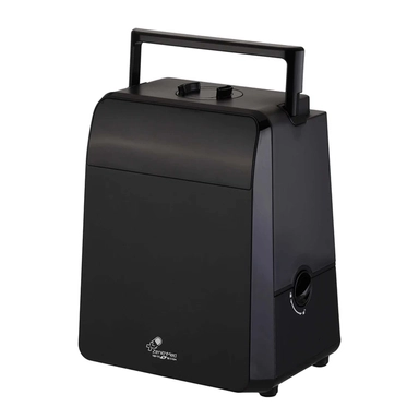 Black portable humidifier with top handle and side control knob