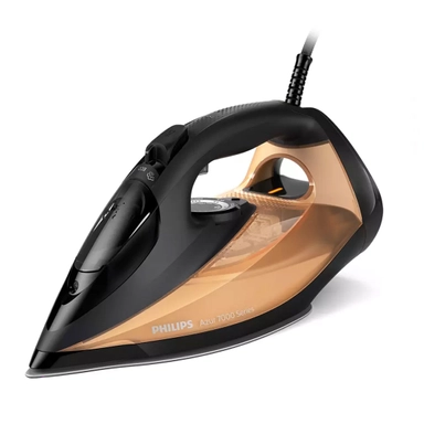 Philips black and gold steam iron with transparent water tank