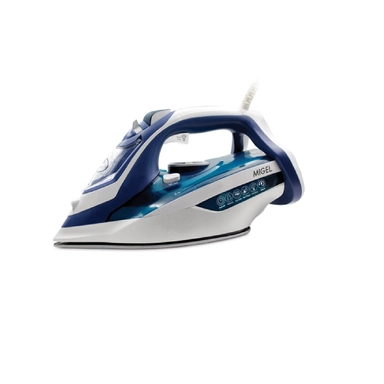 Migel blue and white steam iron with transparent water tank