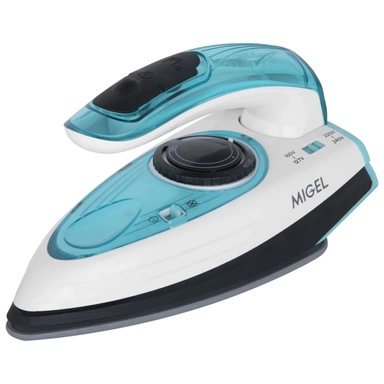Migel compact turquoise and white steam iron with control dial