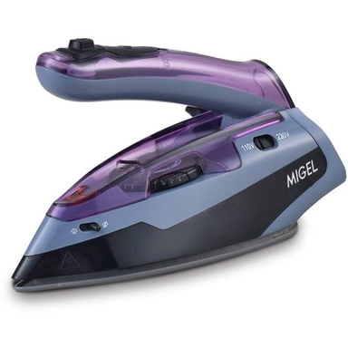 Migel portable purple and blue steam iron with foldable handle