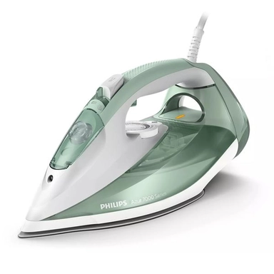 Green and white Philips steam iron from the Azur series