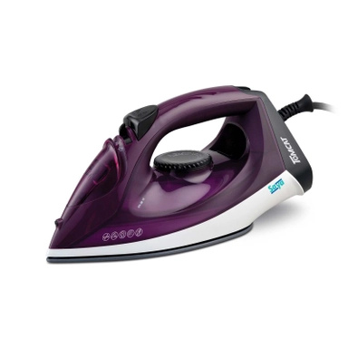 Purple steam iron with ergonomic handle and sleek design