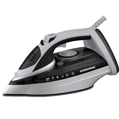 Gosonic black and silver steam iron with ergonomic handle and control dial