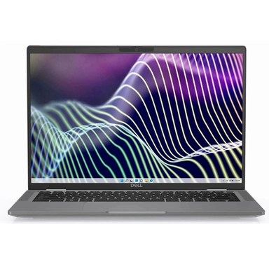 Lenovo laptop with black keyboard and colorful light burst wallpaper.
