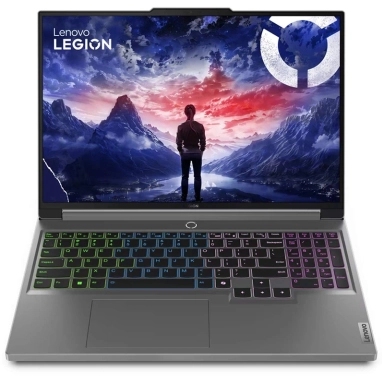 Lenovo laptop with black keyboard and colorful light burst wallpaper.