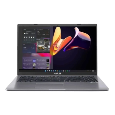 Lenovo laptop with black keyboard and colorful light burst wallpaper.
