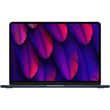 Lenovo laptop with black keyboard and colorful light burst wallpaper.