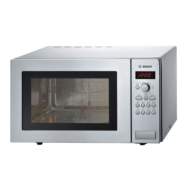 Silver Bosch microwave oven with digital timer and control buttons.