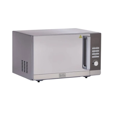 Silver Black+Decker microwave oven with handle and side control panel.